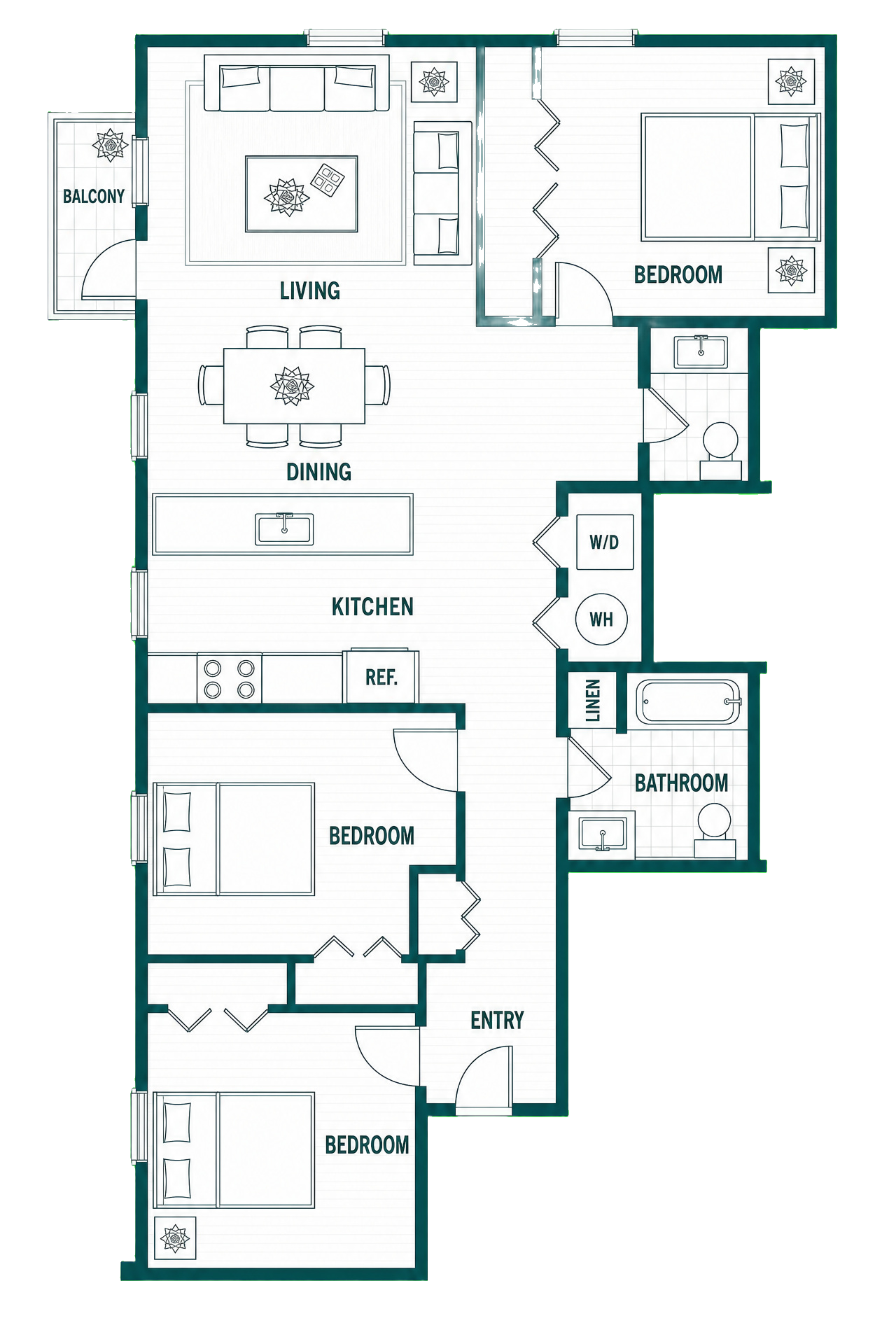 3 Bedroom floor plan at Standish Commons