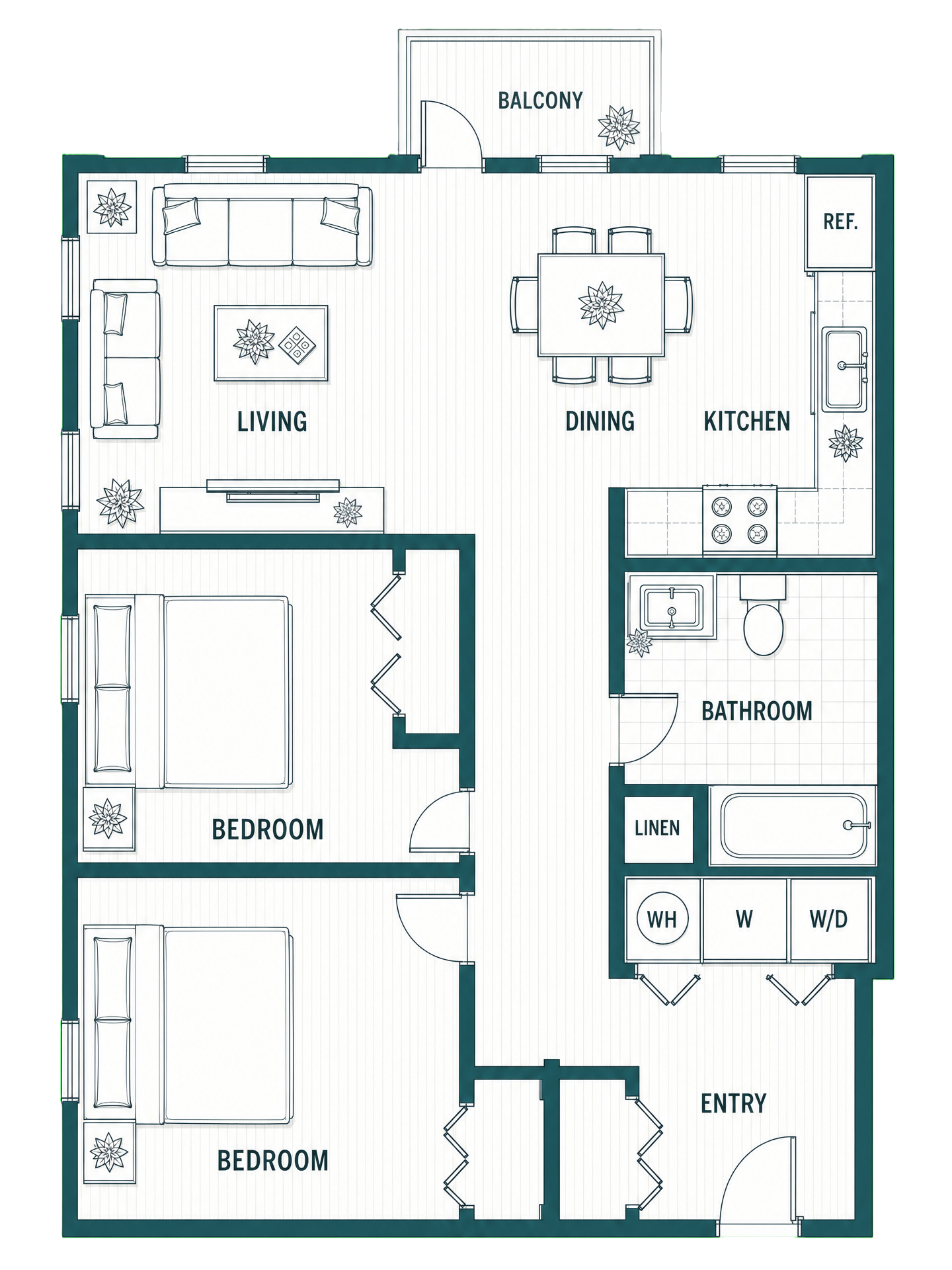 2 Bedroom floor plan at Standish Commons