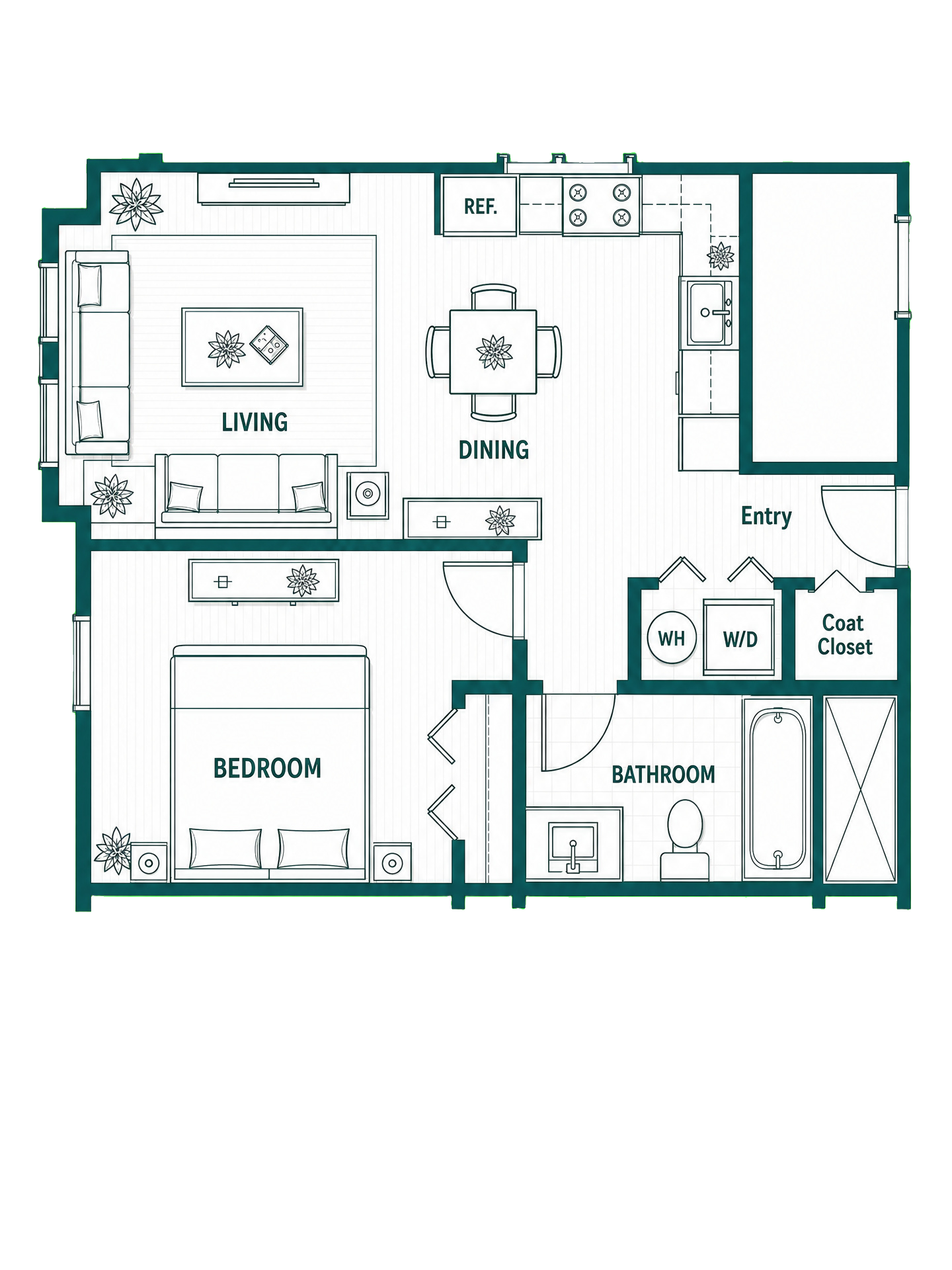 1 Bedroom floor plan at Standish Commons